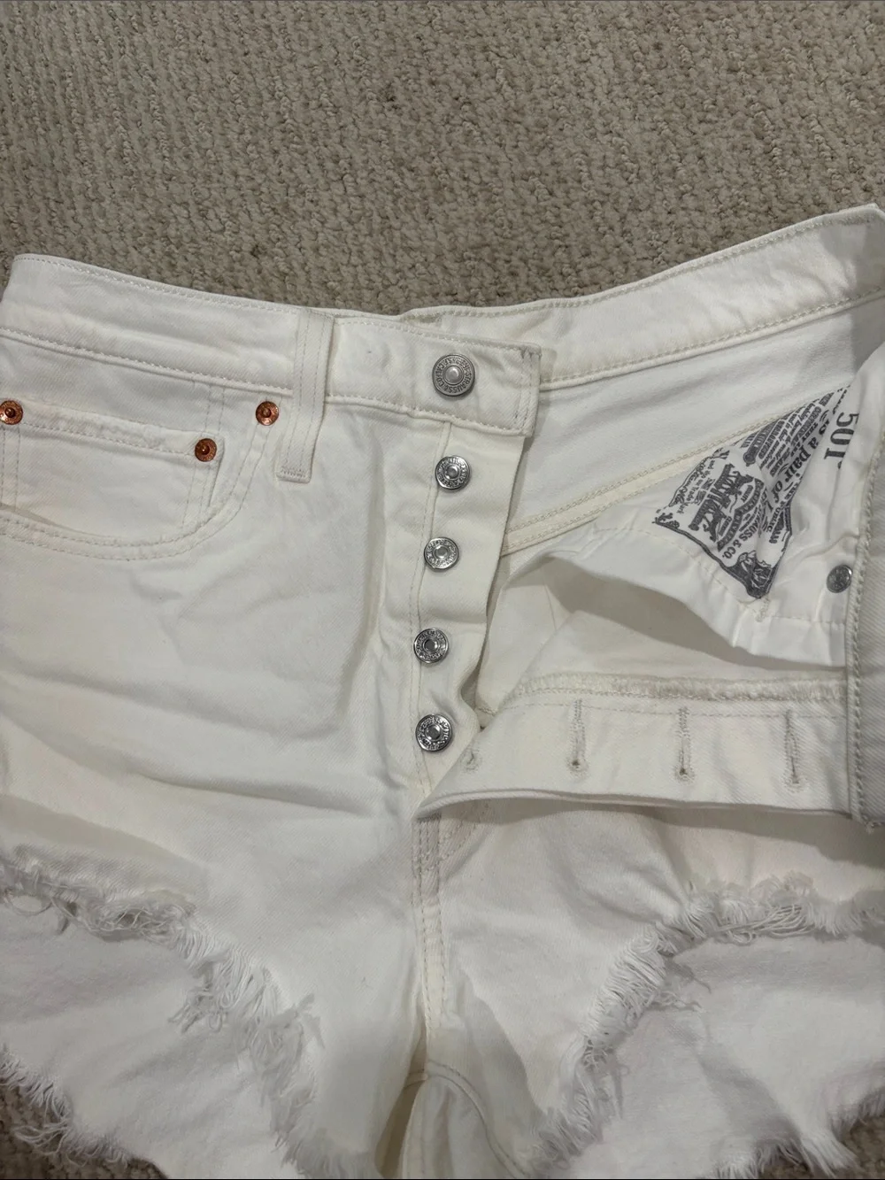 Levi's White Frayed Hem Denim Shorts